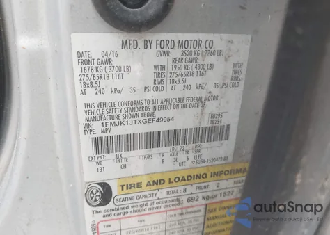 2016 Ford Expedition El Xlt from USA, damaged, VIN 1FMJK1JTXGEF49954